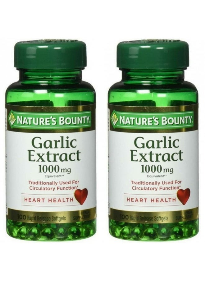 Nature's Bounty Garlic Extract 1000 mg Softgels for Cardiovascular Support,100 ea (Pack of 2)