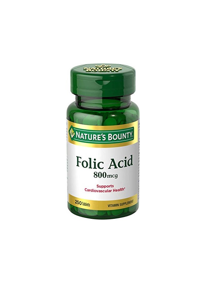 Nature's Bounty Folic Acid Supplement, Supports Cardiovascular Health, 800mcg, Tablet 250 Count(Pack of 3)