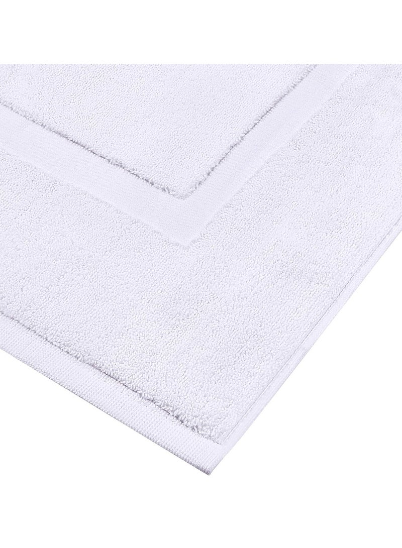 Towels Cotton Banded Bath Mats White, 100% Ring Spun Cotton - Highly Absorbent and Machine Washable Shower Bathroom Floor Mat (Pack of 2)