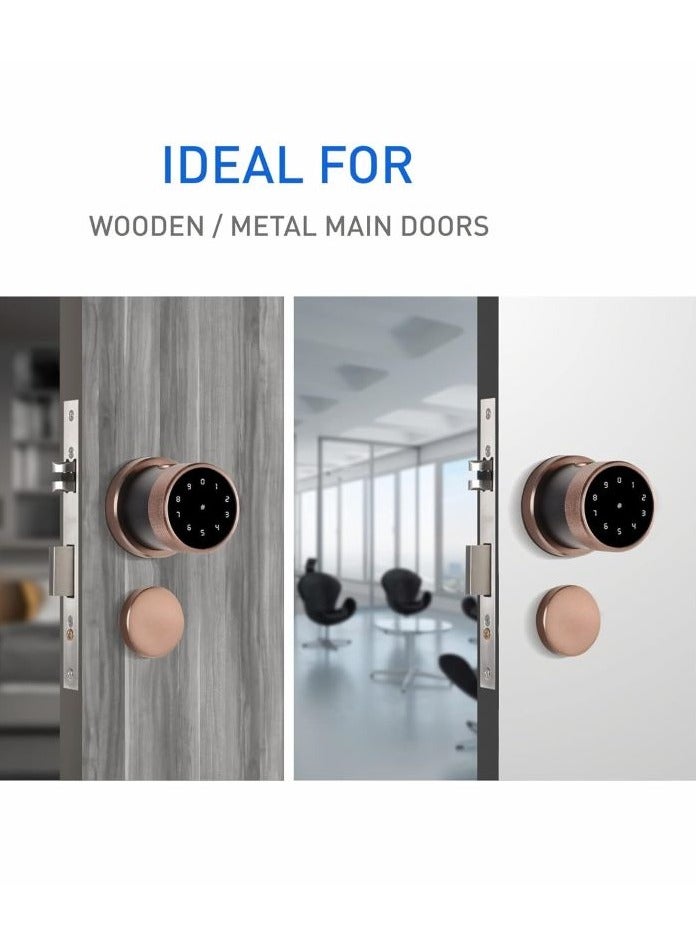 OZ-FDL-11-R Life Smart Lock for Wooden Doors with Google Assistant & Alexa Enabled (without Wi-Fi Gateway, Black) | By Ozone India