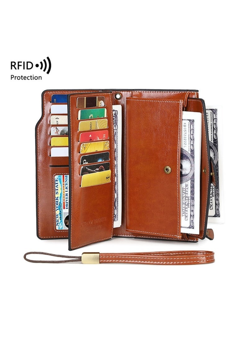 Generic Multifunctional Wallet for Women,Card Holder,Anti RFID,Leather,Brown