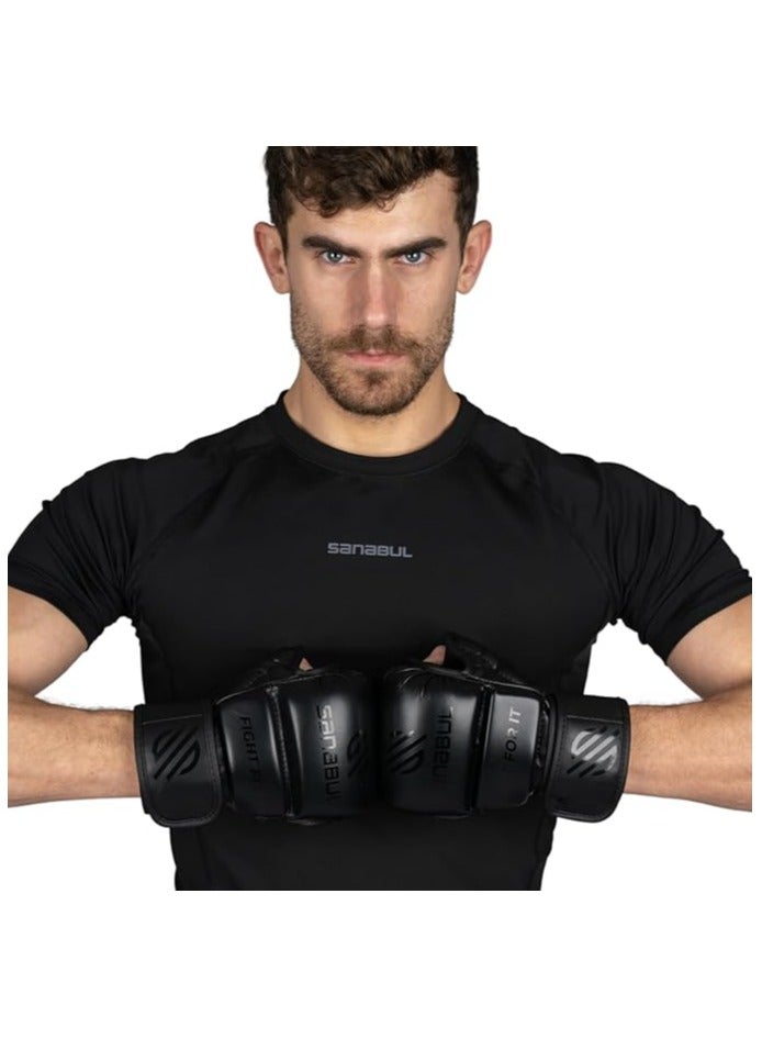 Essential 7 oz MMA Gloves Men & Women | Gloves for Martial Arts Sparring & Training Gloves | Hybrid MMA Kick Boxing Gloves Men | Grappling Gloves (All Black, Small/Medium)