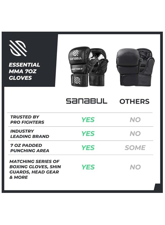 Essential 7 oz MMA Gloves Men & Women | Gloves for Martial Arts Sparring & Training Gloves | Hybrid MMA Kick Boxing Gloves Men | Grappling Gloves (Black/Silver, Large/X-Large)