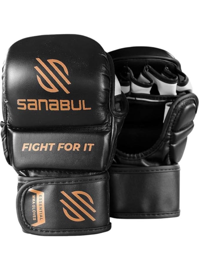 Essential 7 oz MMA Gloves Men & Women | Gloves for Martial Arts Sparring & Training Gloves | Hybrid MMA Kick Boxing Gloves Men | Grappling Gloves (Black/Copper, Small/Medium)