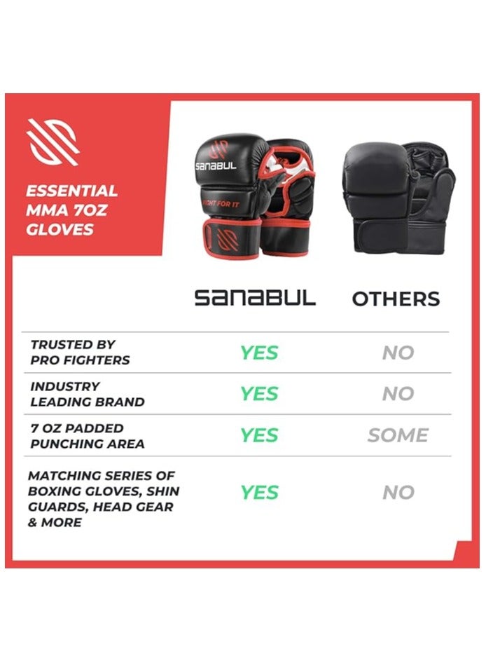 Essential 7 oz MMA Gloves Men & Women | Gloves for Martial Arts Sparring & Training Gloves | Hybrid MMA Kick Boxing Gloves Men | Grappling Gloves (Black/Red, Large/X-Large)