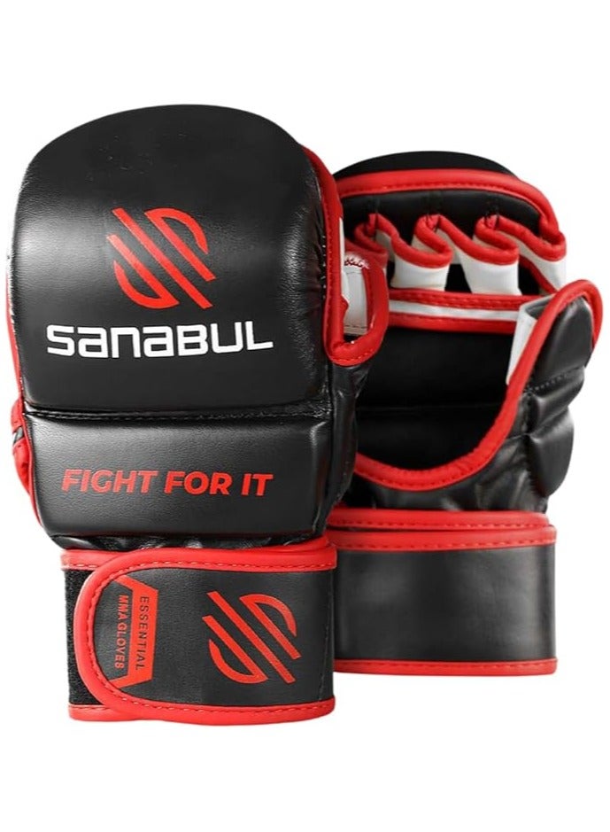 Essential 7 oz MMA Gloves Men & Women | Gloves for Martial Arts Sparring & Training Gloves | Hybrid MMA Kick Boxing Gloves Men | Grappling Gloves (Black/Red, Large/X-Large)