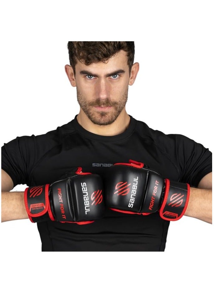 Essential 7 oz MMA Gloves Men & Women | Gloves for Martial Arts Sparring & Training Gloves | Hybrid MMA Kick Boxing Gloves Men | Grappling Gloves (Black/Red, Large/X-Large)