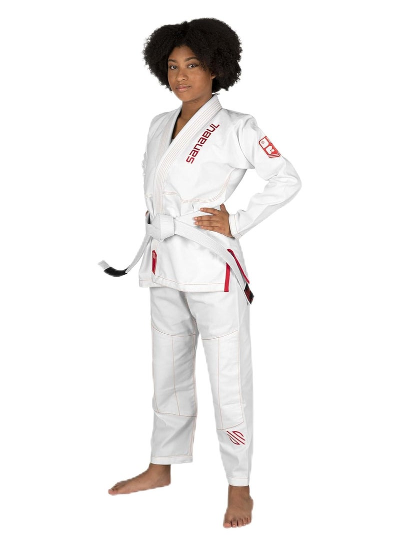 Future Legends BJJ Gi for Kids | Premium Youth Brazilian Jiu Jitsu Gi with FREE White Belt | Lightweight & Durable Jiu Jitsu Kimono for Children and Youth (White/Red, K2)