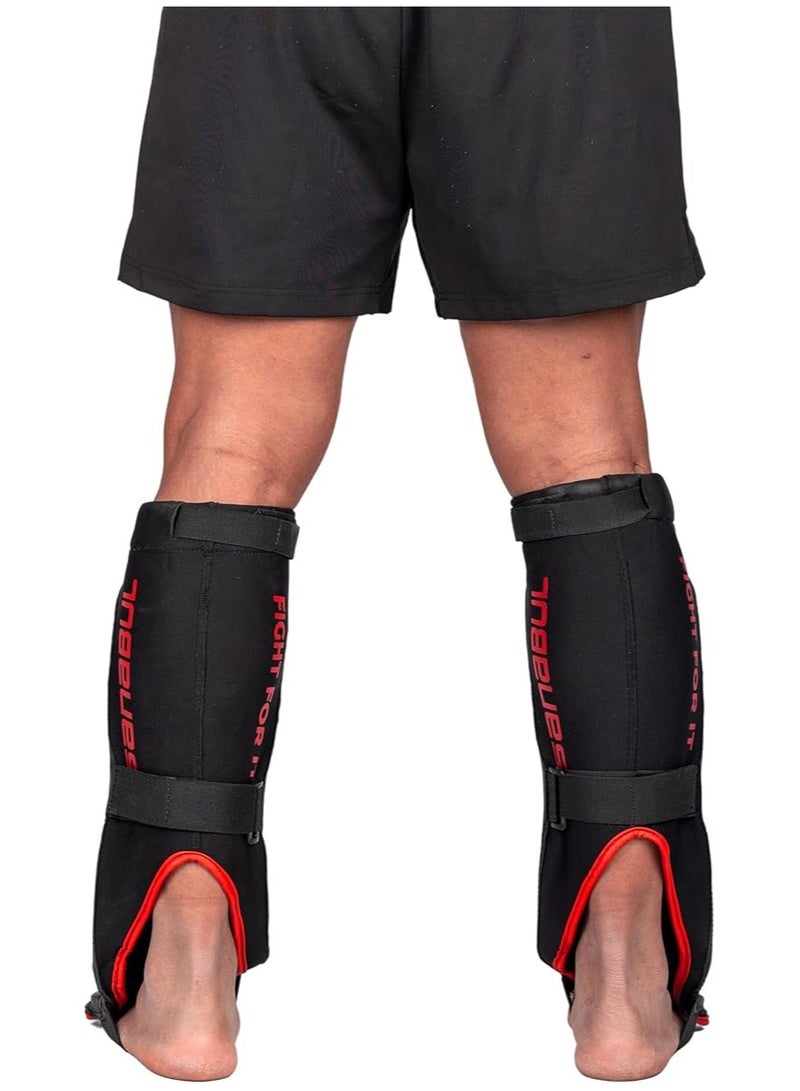 Essential Sleeve Kickboxing Shin Guards | MMA Shin Guards | Muay Thai Shin Guards | Hybrid Neoprene Design, Small/Medium