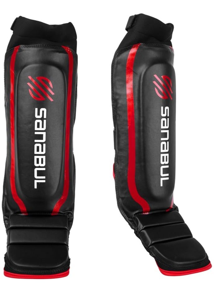 Essential Sleeve Kickboxing Shin Guards | MMA Shin Guards | Muay Thai Shin Guards | Hybrid Neoprene Design, Small/Medium