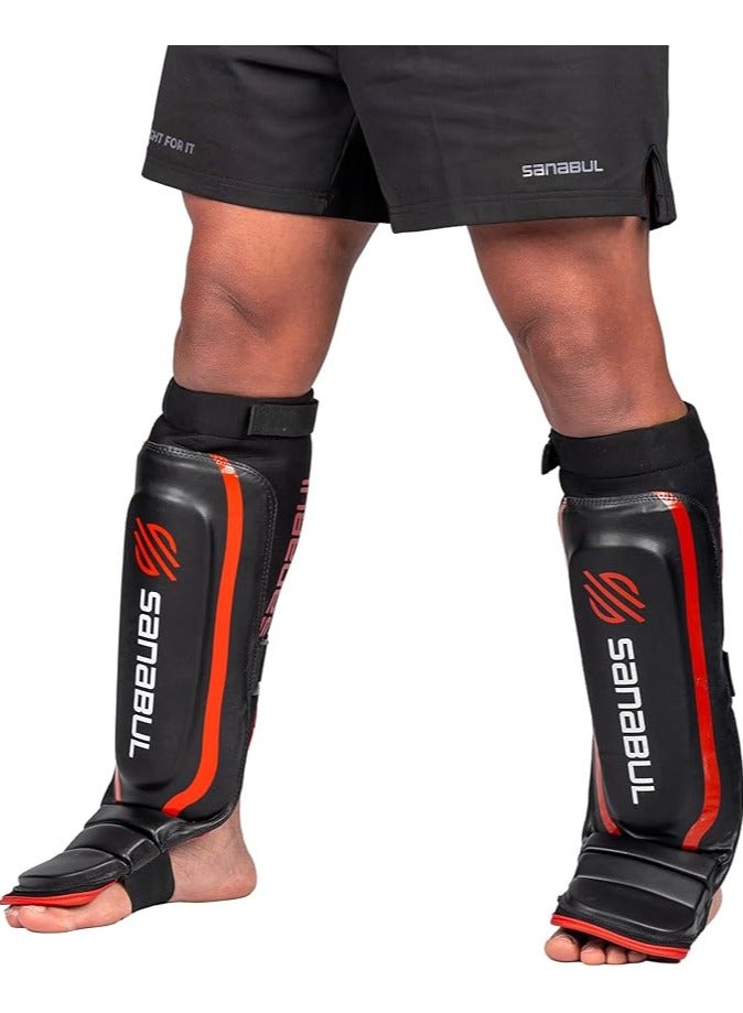 Essential Sleeve Kickboxing Shin Guards | MMA Shin Guards | Muay Thai Shin Guards | Hybrid Neoprene Design, Small/Medium