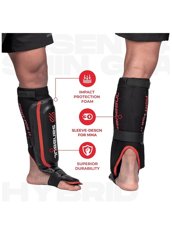 Essential Sleeve Kickboxing Shin Guards | MMA Shin Guards | Muay Thai Shin Guards | Hybrid Neoprene Design, Small/Medium