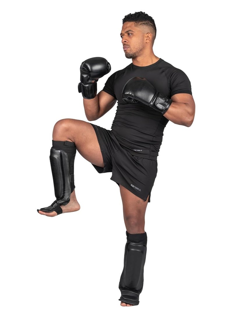 Essential Sleeve Kickboxing Shin Guards | MMA Shin Guards | Muay Thai Shin Guards | Hybrid Neoprene Design, Small/Medium