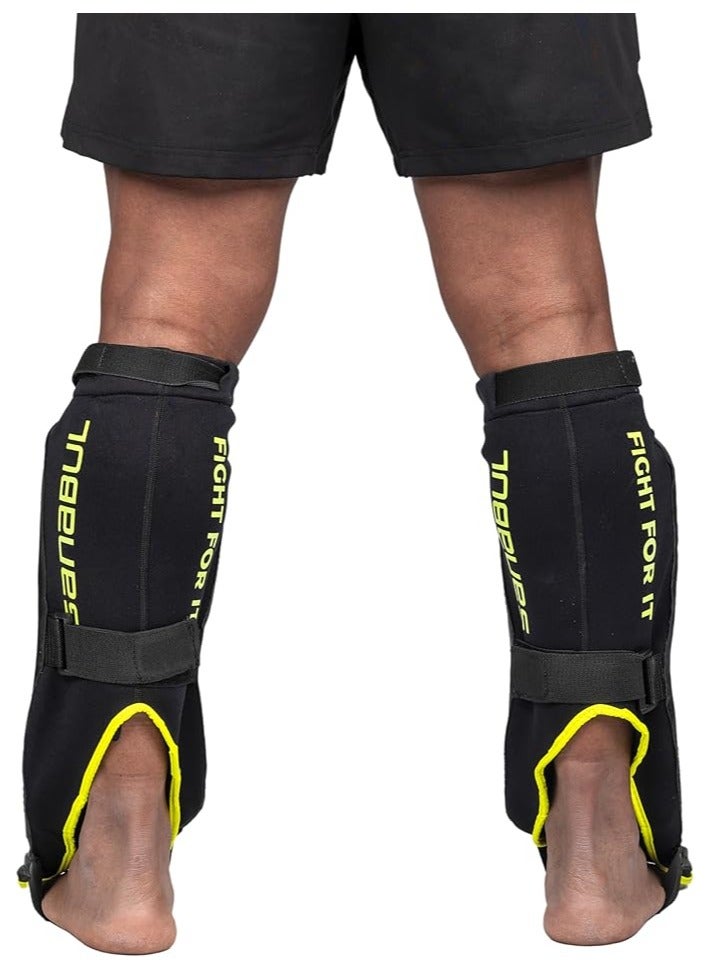 Essential Sleeve Kickboxing Shin Guards | MMA Shin Guards | Muay Thai Shin Guards | Hybrid Neoprene Design, Large/X-Large