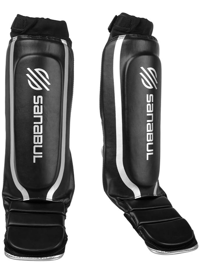 Essential Sleeve Kickboxing Shin Guards | MMA Shin Guards | Muay Thai Shin Guards | Hybrid Neoprene Design, X-small