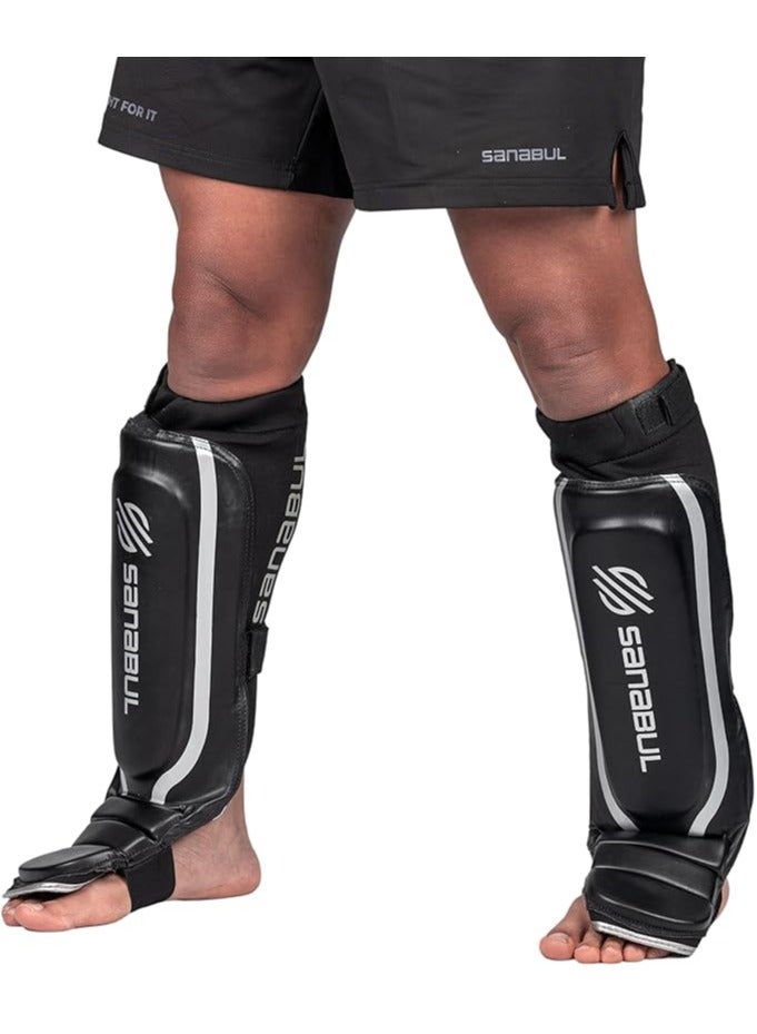 Essential Sleeve Kickboxing Shin Guards | MMA Shin Guards | Muay Thai Shin Guards | Hybrid Neoprene Design, X-small