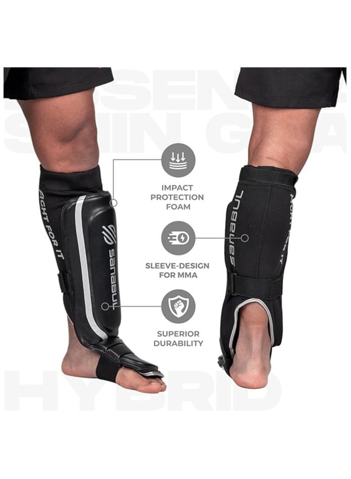 Essential Sleeve Kickboxing Shin Guards | MMA Shin Guards | Muay Thai Shin Guards | Hybrid Neoprene Design, X-small