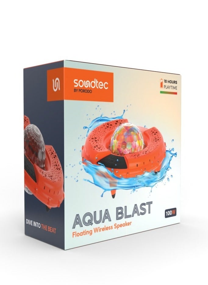 AQUA BLAST Floating Wireless Speaker with 120W power and Vibrant LED Lights / IP67 Water-resistant / Micro SD Slot  Bluetooth V5.4 / 13H  Playtime - Orange