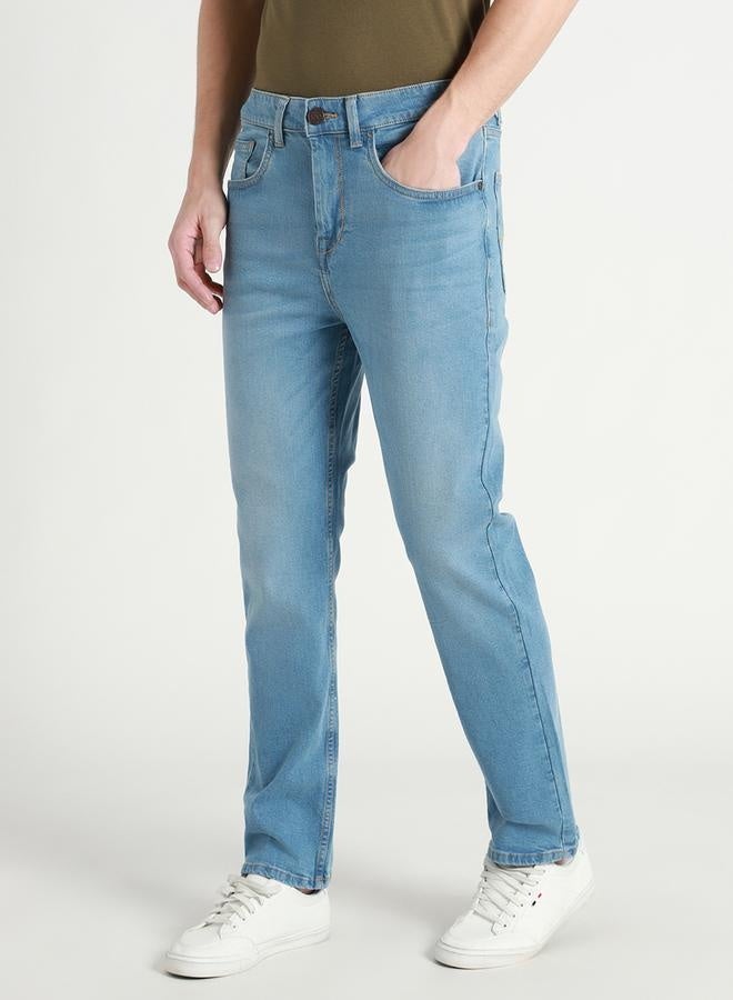 Men's Mid Blue Straight Fit Twill Jeans