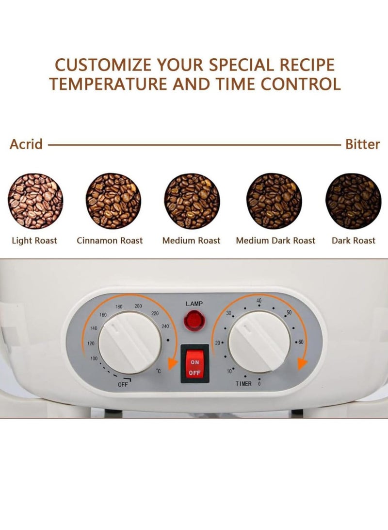 Electric Coffee Bean Roaster Machine 800W Stainless Steel Coffee Roaster with Thermostat Timer Home Coffee Roasting with Adjustable Heat Settings, Large Capacity