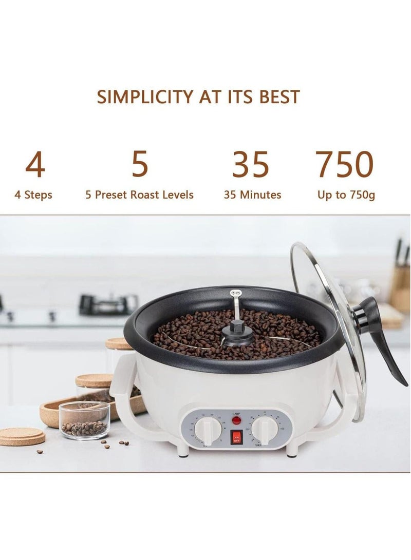 Electric Coffee Bean Roaster Machine 800W Stainless Steel Coffee Roaster with Thermostat Timer Home Coffee Roasting with Adjustable Heat Settings, Large Capacity