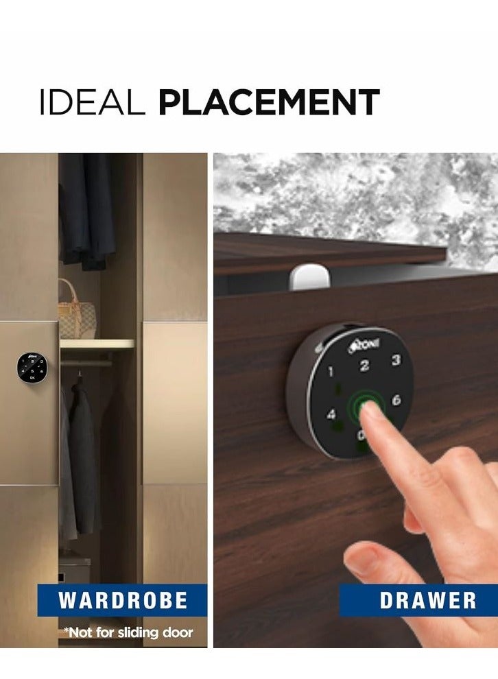 OZFL-401-PW (Black)  | RFID Lock | Compact Round | Handy | Access, RFID Locking System | Smart Furniture Lock (Black) (Password) | By Ozone India