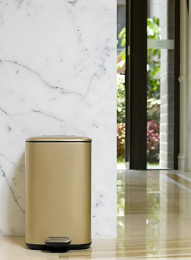 REGENT SERIES | Brushed Stainless Steel Finish | Soft-Closing | Fingerprint-Resistant | Pedal Trash & Garbage Bin, Champagne Gold, 12 Liters