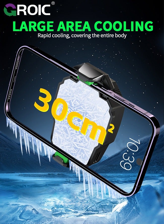 Phone Cooler with Rechargeable Battery, Phone Cooling Fan for Gaming Fit All Types of iPhone Android Smartphones, Mobile Phone Radiator with Universal Clamp/RGB LEDS