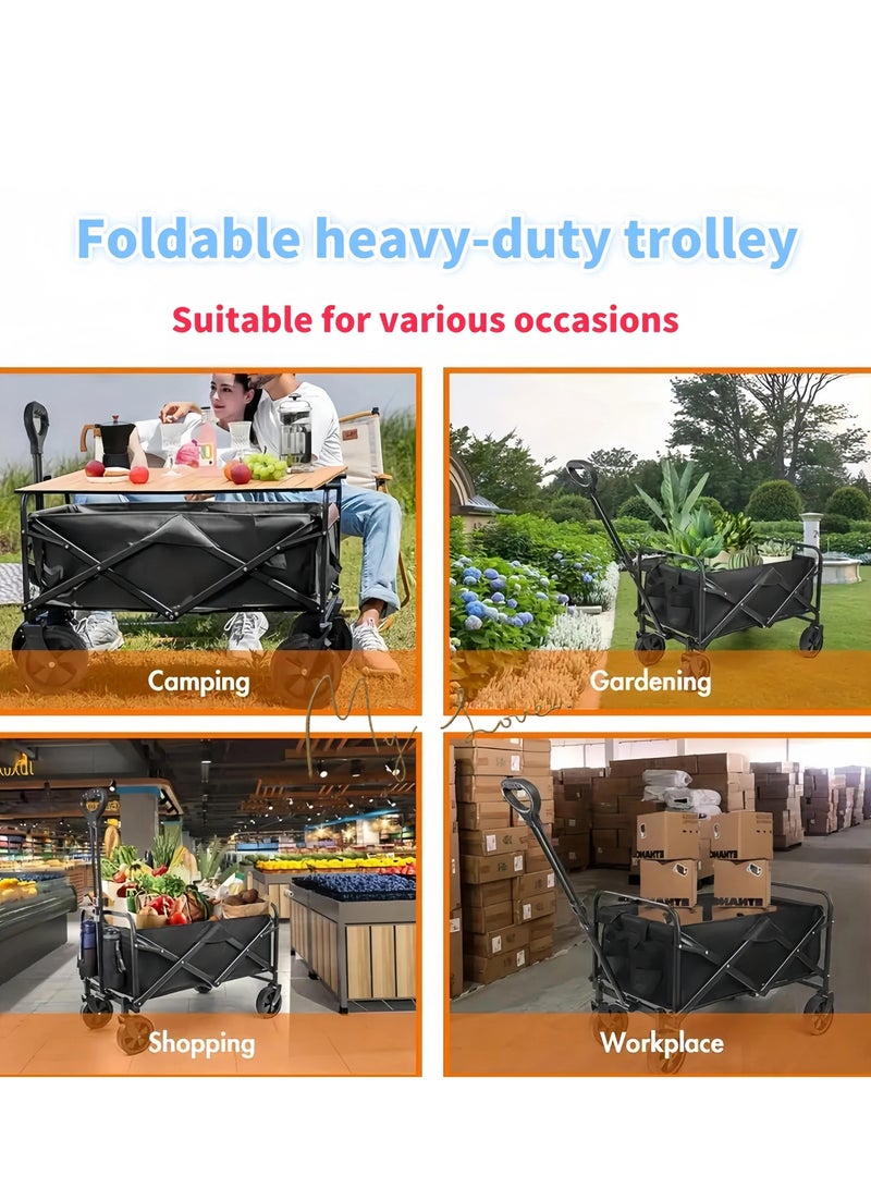 Juud Heavy-Duty Outdoor Folding Storage Cart-Collapsible Garden Trolley with Wheels & Brakes Foldable Hand Picnic cart for Camping Beach Festivals Shopping-Portable Utility Cart 80kg Capacity Easy to Carry