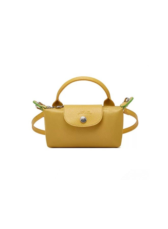 Longchamp Women's classic fashion versatile mini makeup bag handbag shoulder bag handheld small bag yellow