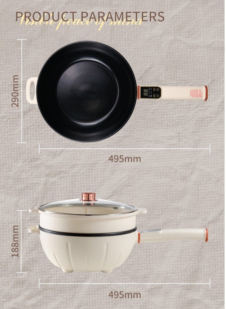 Hot Pot Electric, 4L Ramen Cooker Non-Stick Sauté Pan for Steak, Egg, Fried Rice, Ramen, Oatmeal, Soup, Portable Personal Perfect Suit Dorm Room and Apartment