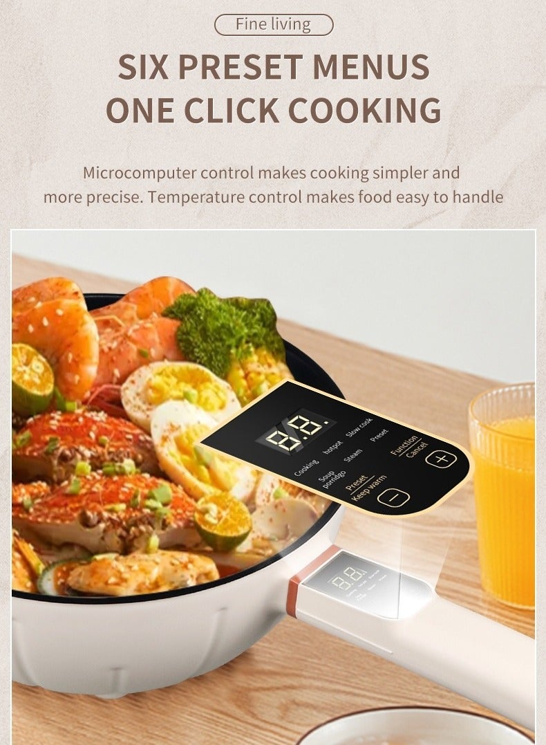 Hot Pot Electric, 4L Ramen Cooker Non-Stick Sauté Pan for Steak, Egg, Fried Rice, Ramen, Oatmeal, Soup, Portable Personal Perfect Suit Dorm Room and Apartment