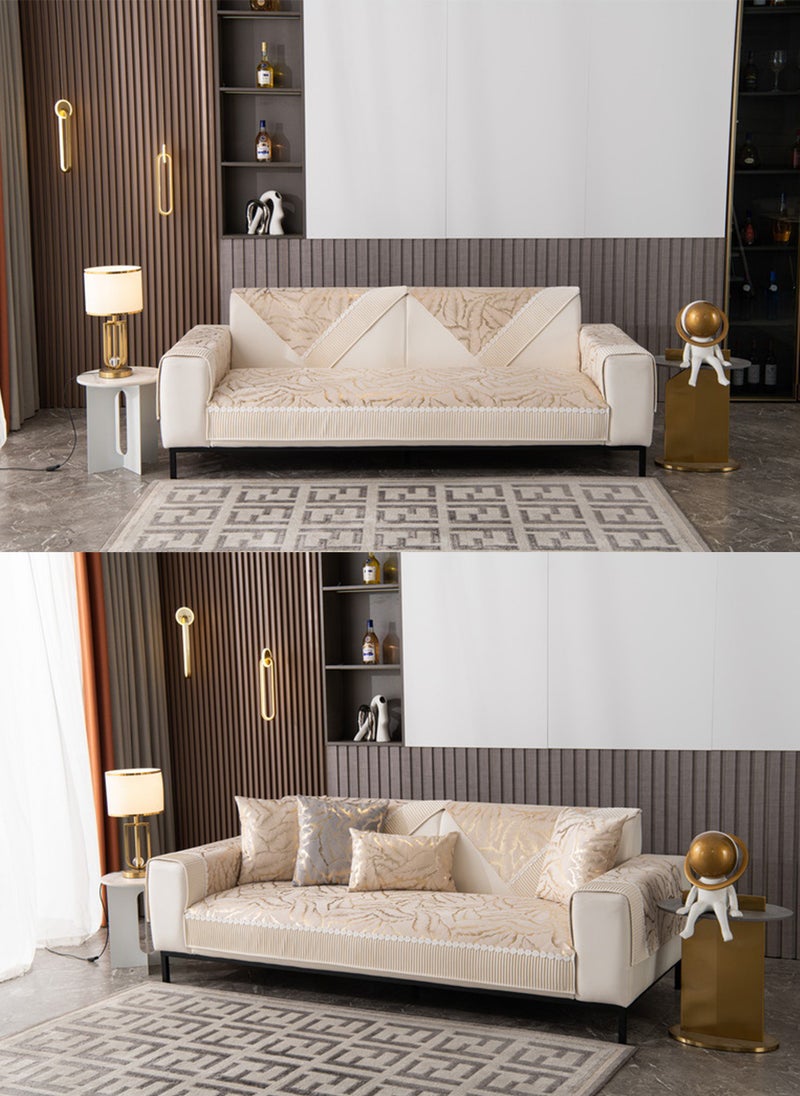 Anti-Slip Sofa Cover Jacquard Plush Couch Covers High-End Furniture Cushions For All Seasons 90x210cm Beige