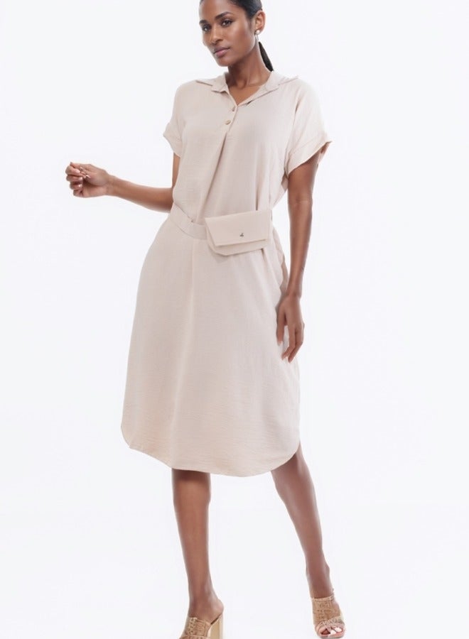 Short Sleeve Shirt Dress with Belt Bag