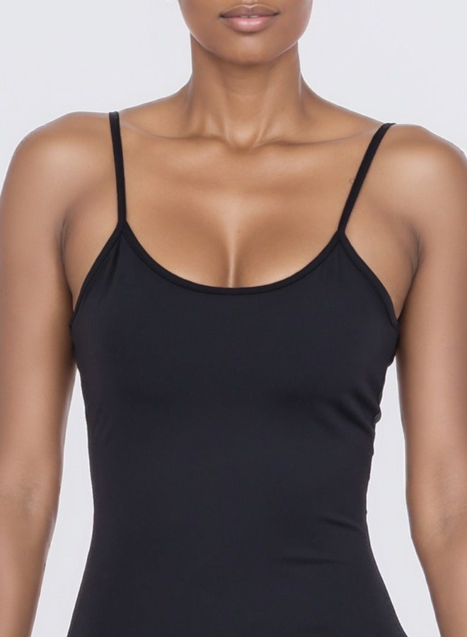 Spaghetti Strap Bodycon Midi Dress - Black