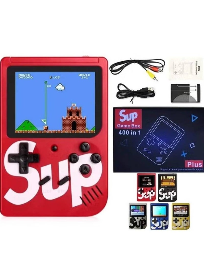 Retro Mini Game Console – SUP Game Box Plus with 400 Games, Rechargeable, 3.0 Inch Screen (Red)