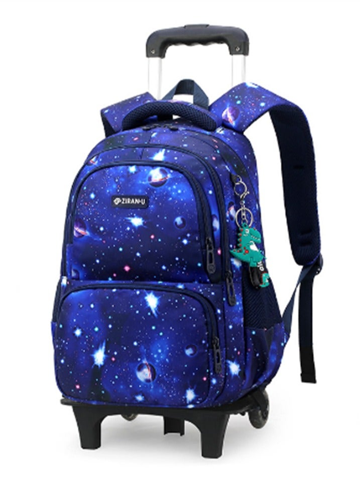 Kids Backpacks Large Capacity Students School Bag Wheeled Boys and Girls Luggage Bag Fashion Printed Trolley Bags for Elementary and Middle School (Blue-5147)