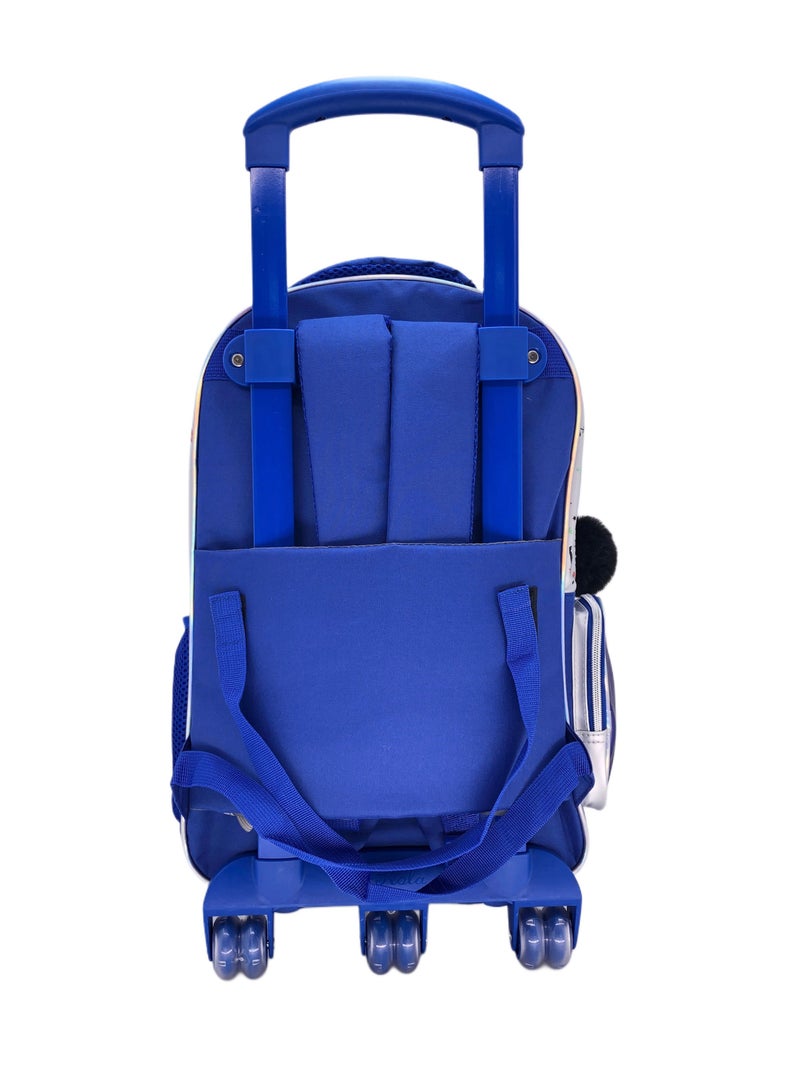 Blue Skate Design Rolling Backpack 15 inch Wheeled Kids Backpack with Lunch Bag and Pencil Case for Boys Blue And Silver