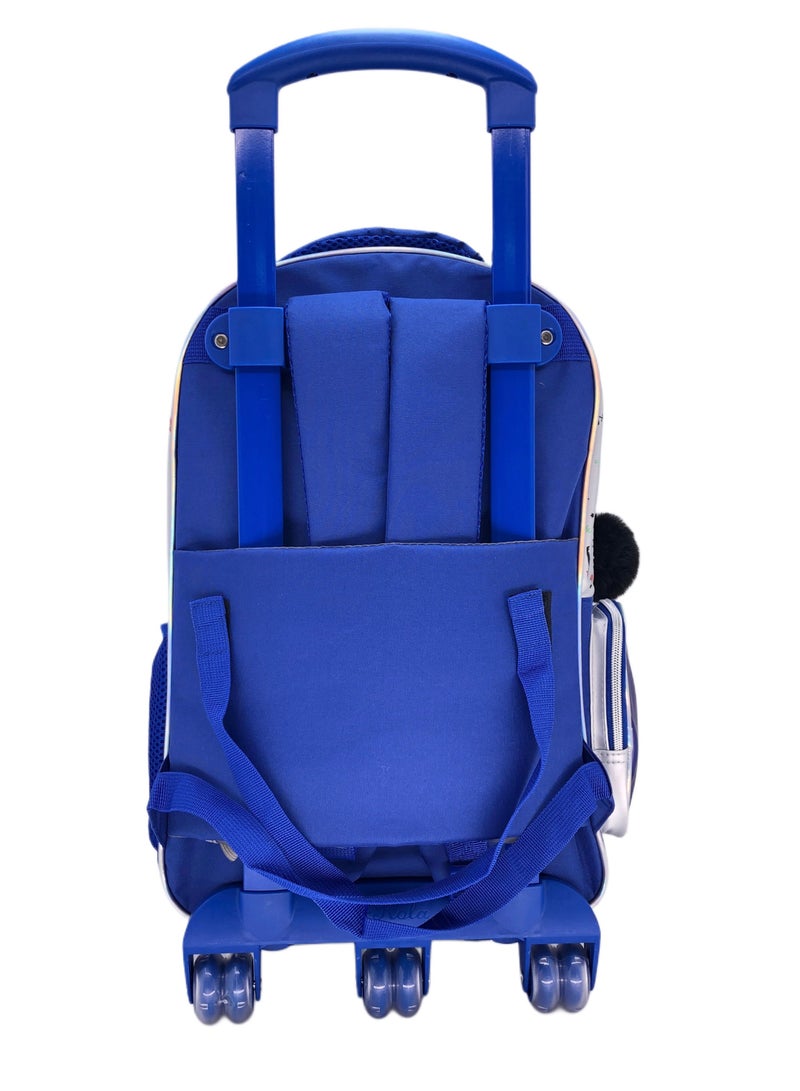 Blue Skate Design Rolling Backpack 18 inch Wheeled Kids Backpack with Lunch Bag and Pencil Case for Boys Blue And Silver