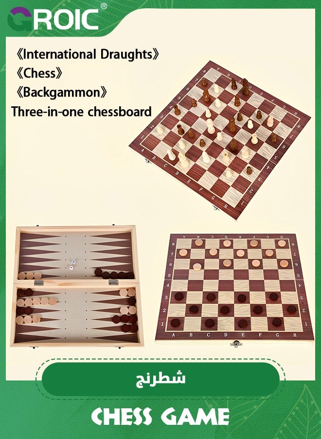 3 in 1 Chess Set,Travel Chess, Checkers and Backgammon Set,Folding Chess Board,wood Chess Checkers Backgammon Sets,Portable Educational Learning Toys