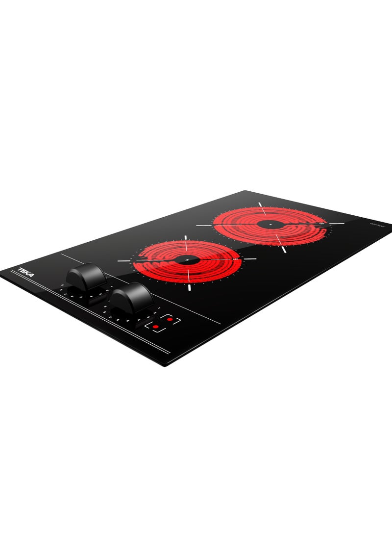30 cm Modular Vitroceramic Hob with 2 Cooking Zones, Ceramic Glass Surface, and Auto-Lock Safety System TBC 32000 XFL