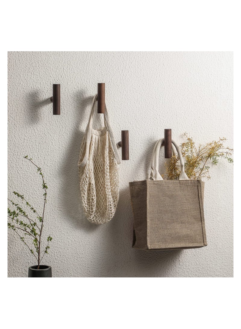4 Pack Walnut Coat Hooks Wall Mounted Pegs Wooden Organizer Hangers Vintage Single Hooks Natural Wood Hangers Rustic Wall Pegs Minimalist Hook Design For Hanging Hat Towel Bag Rope