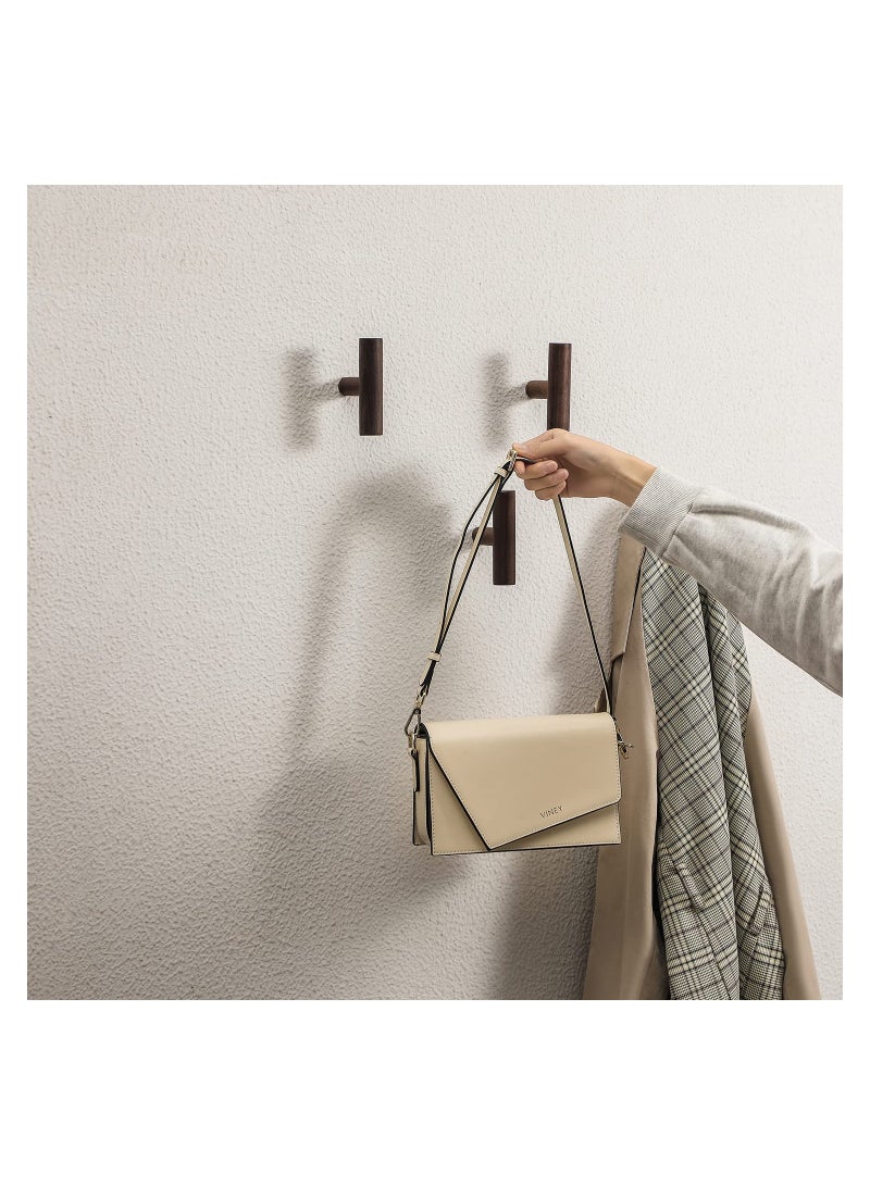 4 Pack Walnut Coat Hooks Wall Mounted Pegs Wooden Organizer Hangers Vintage Single Hooks Natural Wood Hangers Rustic Wall Pegs Minimalist Hook Design For Hanging Hat Towel Bag Rope