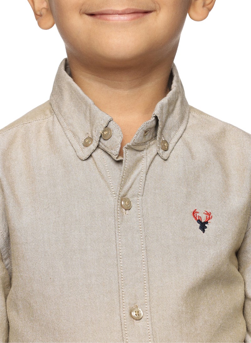Boys' Long Sleeve Oxford Dress Shirt | Kids Classic Formal Button Down Shirt | Collared Neck Cotton Shirt - Khaki