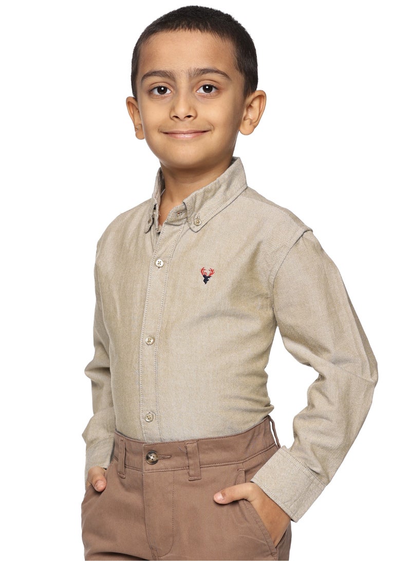 Boys' Long Sleeve Oxford Dress Shirt | Kids Classic Formal Button Down Shirt | Collared Neck Cotton Shirt - Khaki