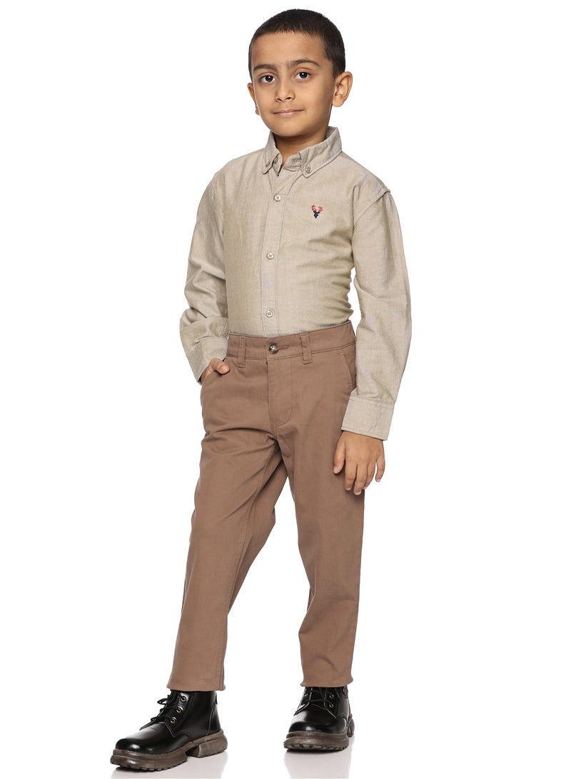 Boys' Long Sleeve Oxford Dress Shirt | Kids Classic Formal Button Down Shirt | Collared Neck Cotton Shirt - Khaki