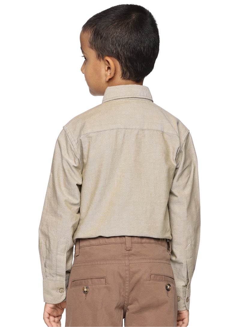 Boys' Long Sleeve Oxford Dress Shirt | Kids Classic Formal Button Down Shirt | Collared Neck Cotton Shirt - Khaki