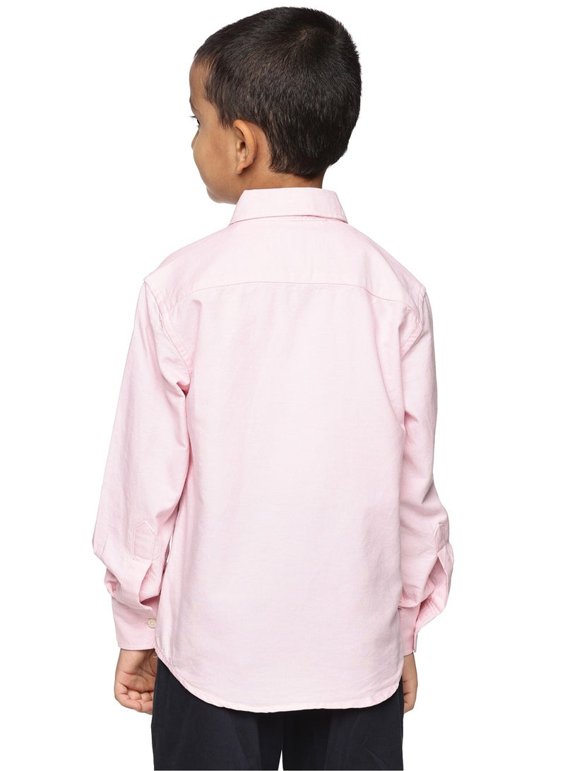 Boys' Long Sleeve Oxford Dress Shirt | Kids Classic Formal Button Down Shirt | Collared Neck Cotton Shirt - Pink