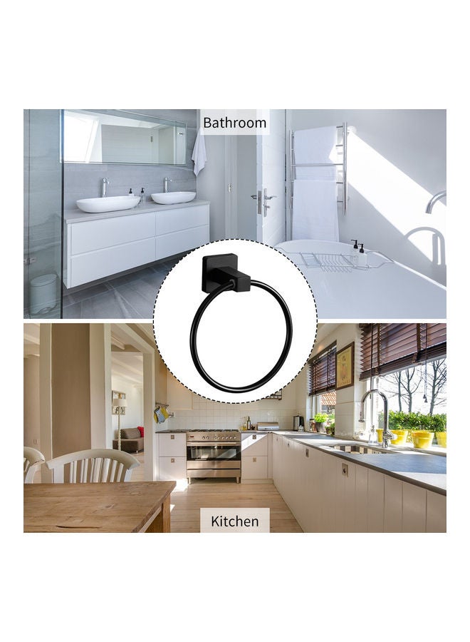 Wall Mount Stainless Steel Towel Ring Holder Black 19 x 6.50 x 11cm