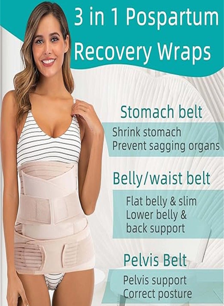 3 in 1 Postpartum Support Recovery Belly Wrap After Pregnancy, C-Section, Postpartum Belly Belt, Body Shaper, Beige, Size XL